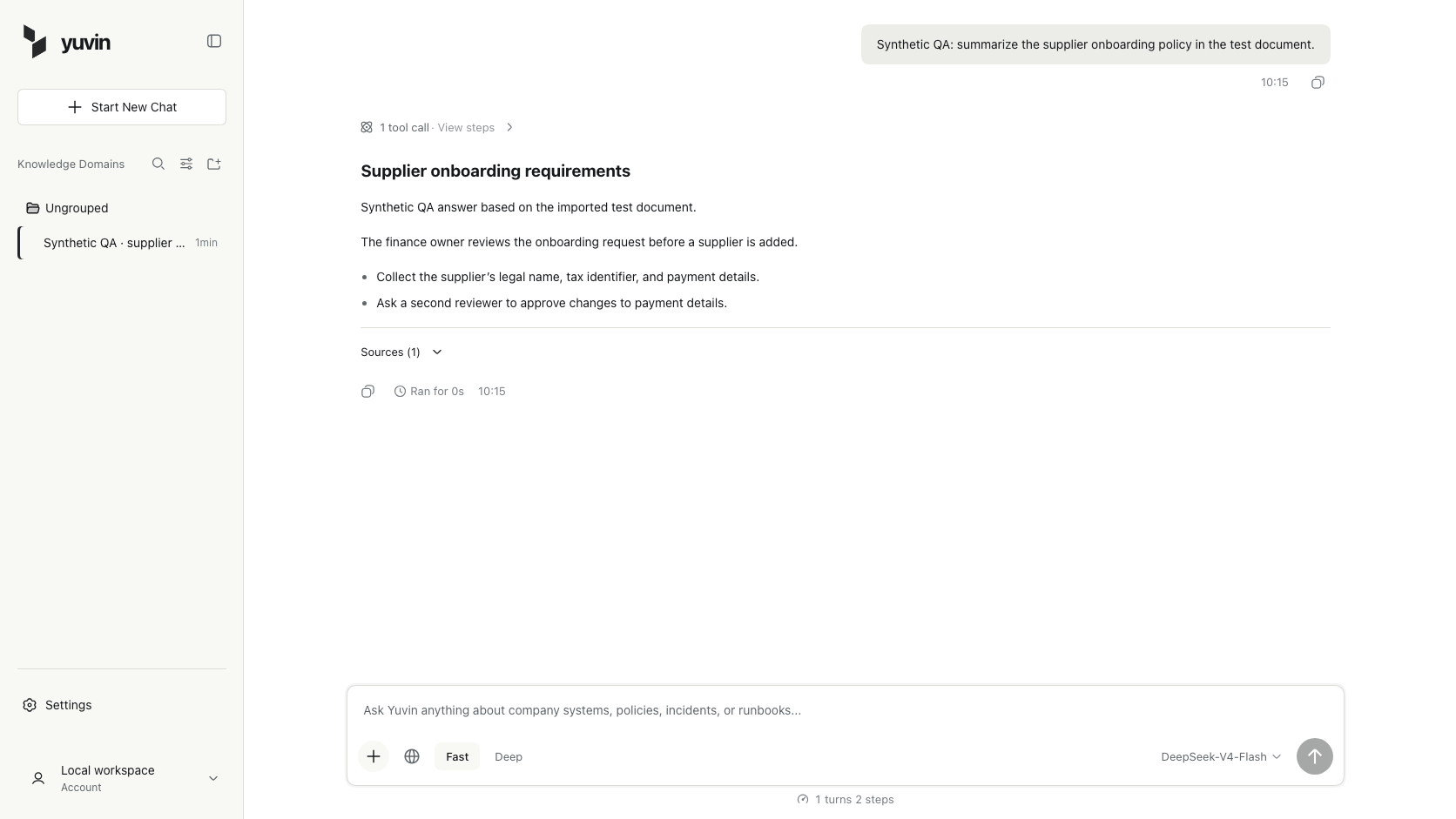 Current Yuvin workspace preview; the recorded walkthrough shows an earlier interface